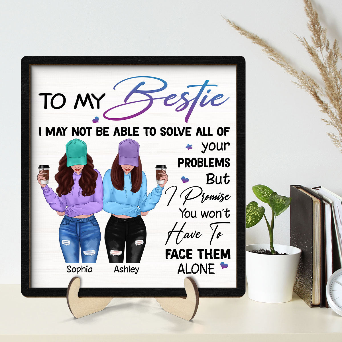 To My Bestie Front View Personalized 2-layer Wooden Plaque