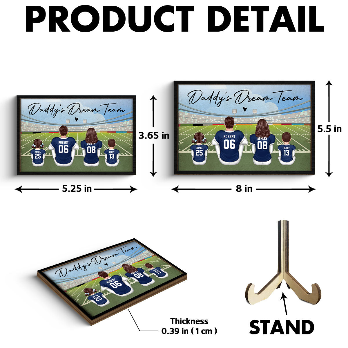 American Football Dad Team Family Personalized 2-Layer Wooden Plaque