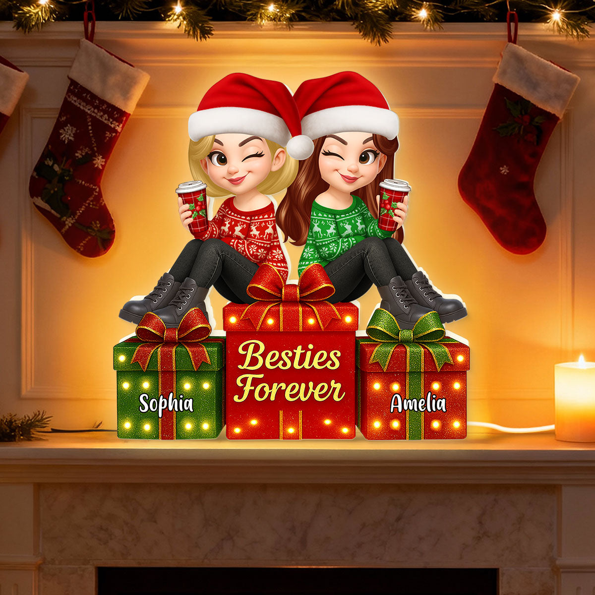 Besties Forever Beautiful Marquee Pattern Effect Christmas Gift Box - Personalized Light Box