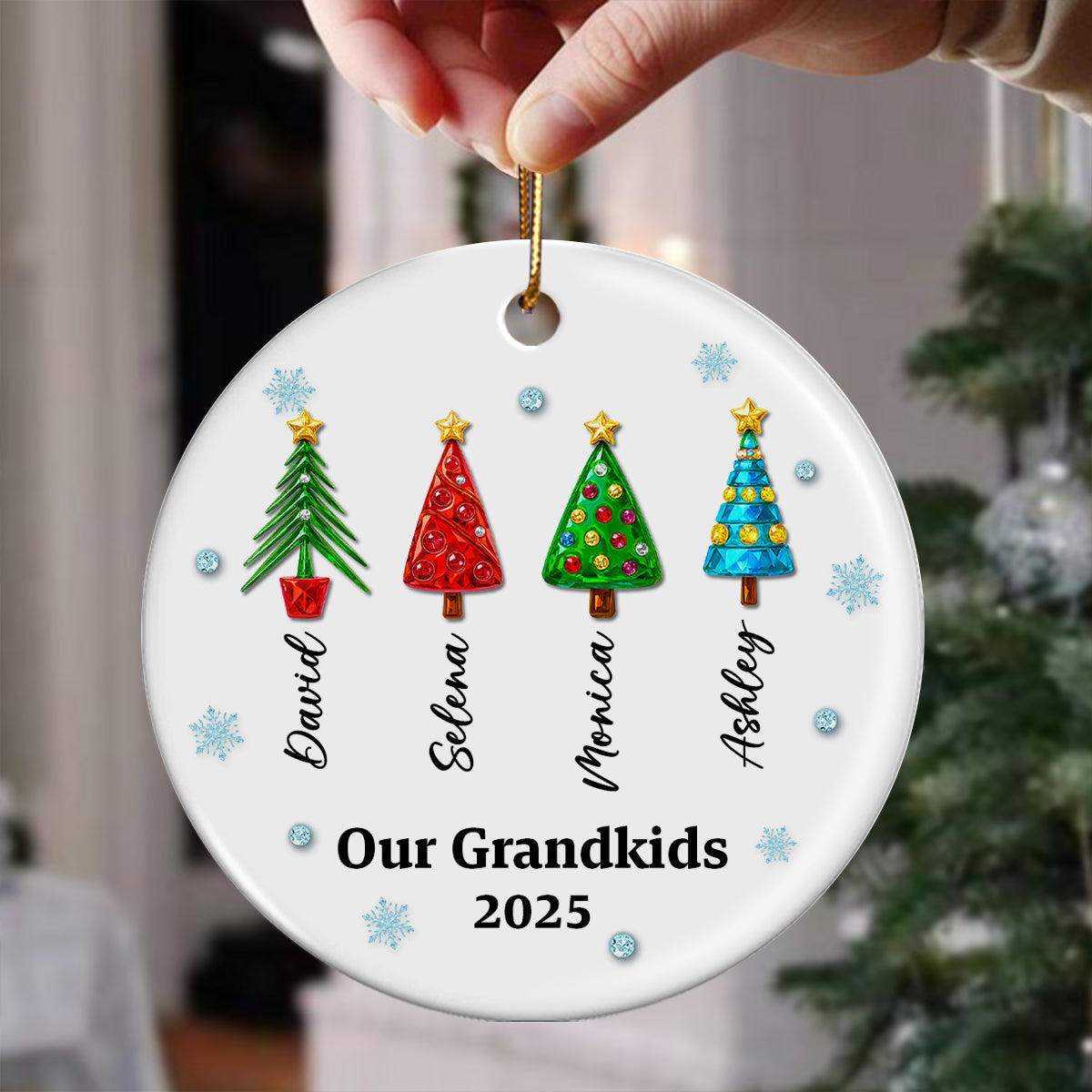 Our Grandkids 3D Crystal Effect Christmas Tree - Personalized Ceramic Ornament - Christmas Gift for Grandma, Grandpa