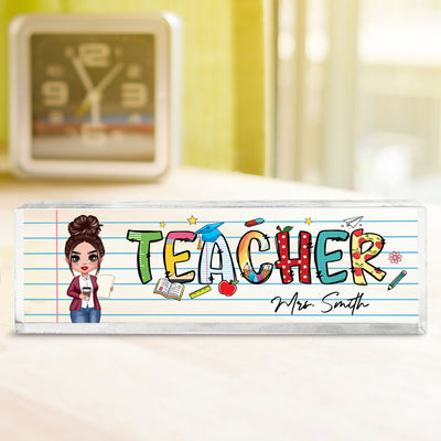 Teacher Beautiful Patterned Personalized Acrylic Desk Name Plate, Gift For Teacher, Office Decor