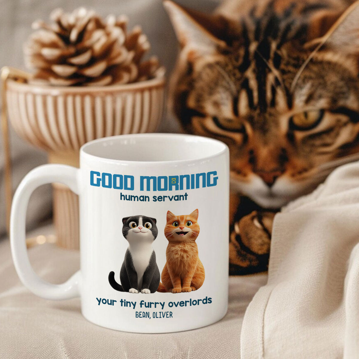 Good Morning Human Servant Personalized Mug, Unique Gift for Cat Mom Cat Dad