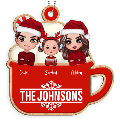Christmas Whole Doll Family In Hot Cocoa Personalized Wooden Ornament