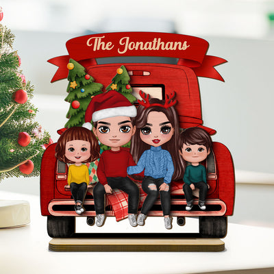 Family Couple On Christmas Truck Personalized Standing Wooden Plaque