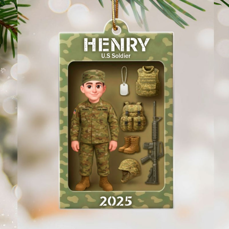 Military Action Figure - Personalized Acrylic Ornament - Special Gift For The Military