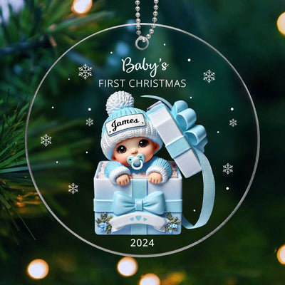 Baby Inside Gift Box Personalized Acrylic Ornament, Baby First Christmas Keepsake