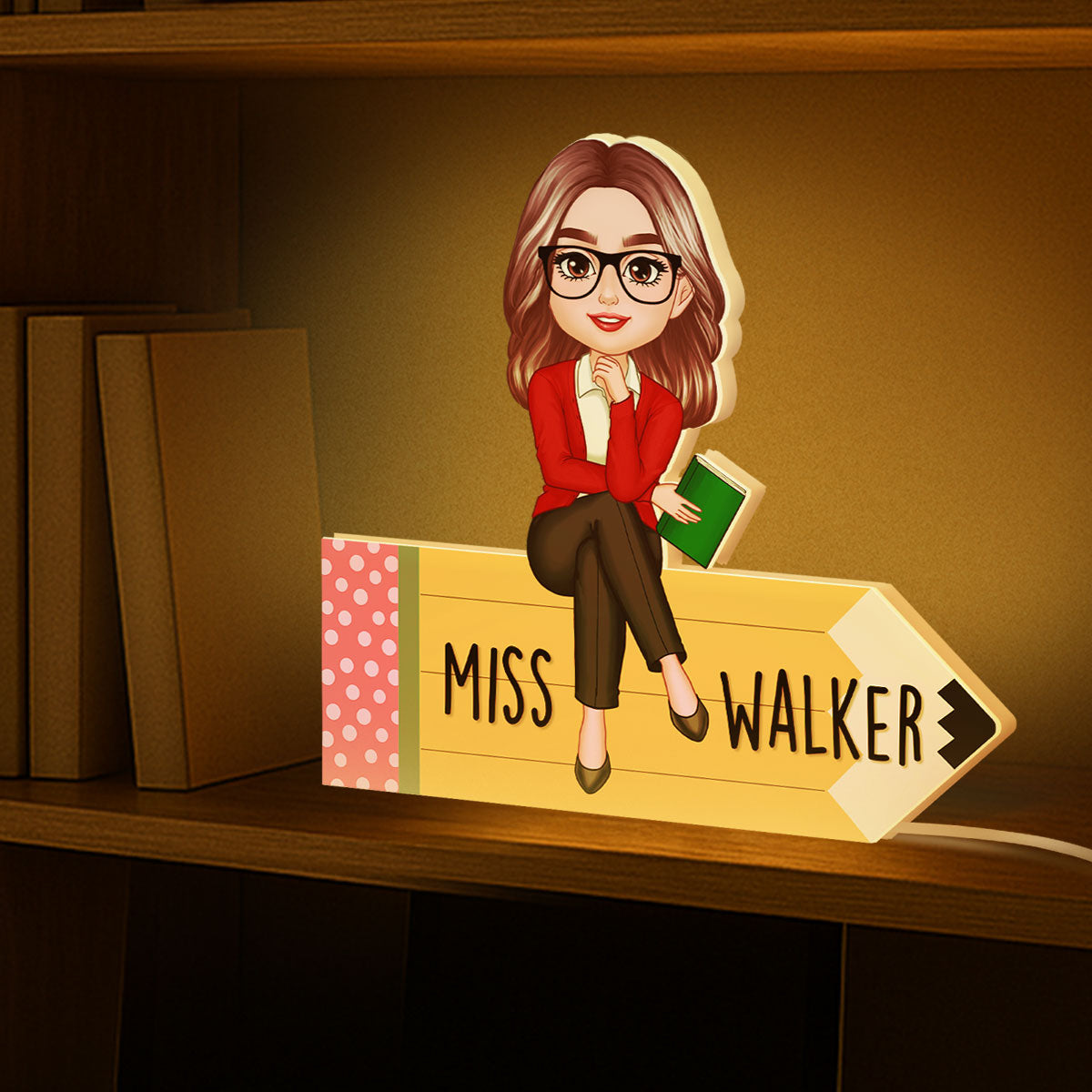 Teacher Sitting On Pencil Personalized Light Box, Teacher Appreciation Gift, Back To School Gift