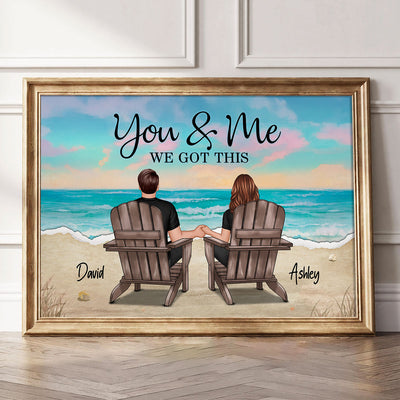 Torn Paper Patterned Couple Beach Landscape Personalized Poster