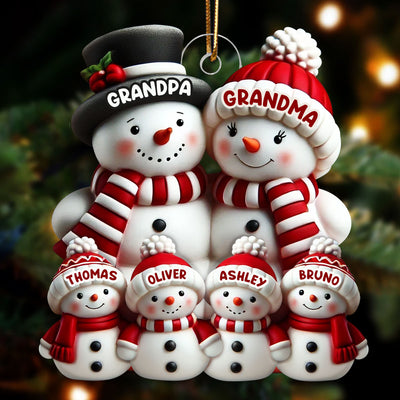 3D Effect Cute Snowman Family Christmas Decor - Personalized Acrylic Ornament