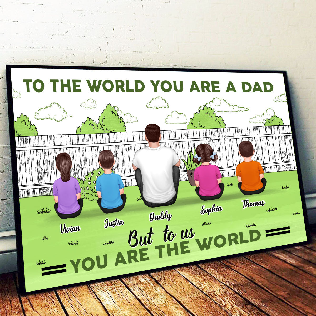 Dad Man Kids Dogs Cats Sitting Outdoor Personalized Poster, Father's Day Gift For Dad, Grandpa, Husband