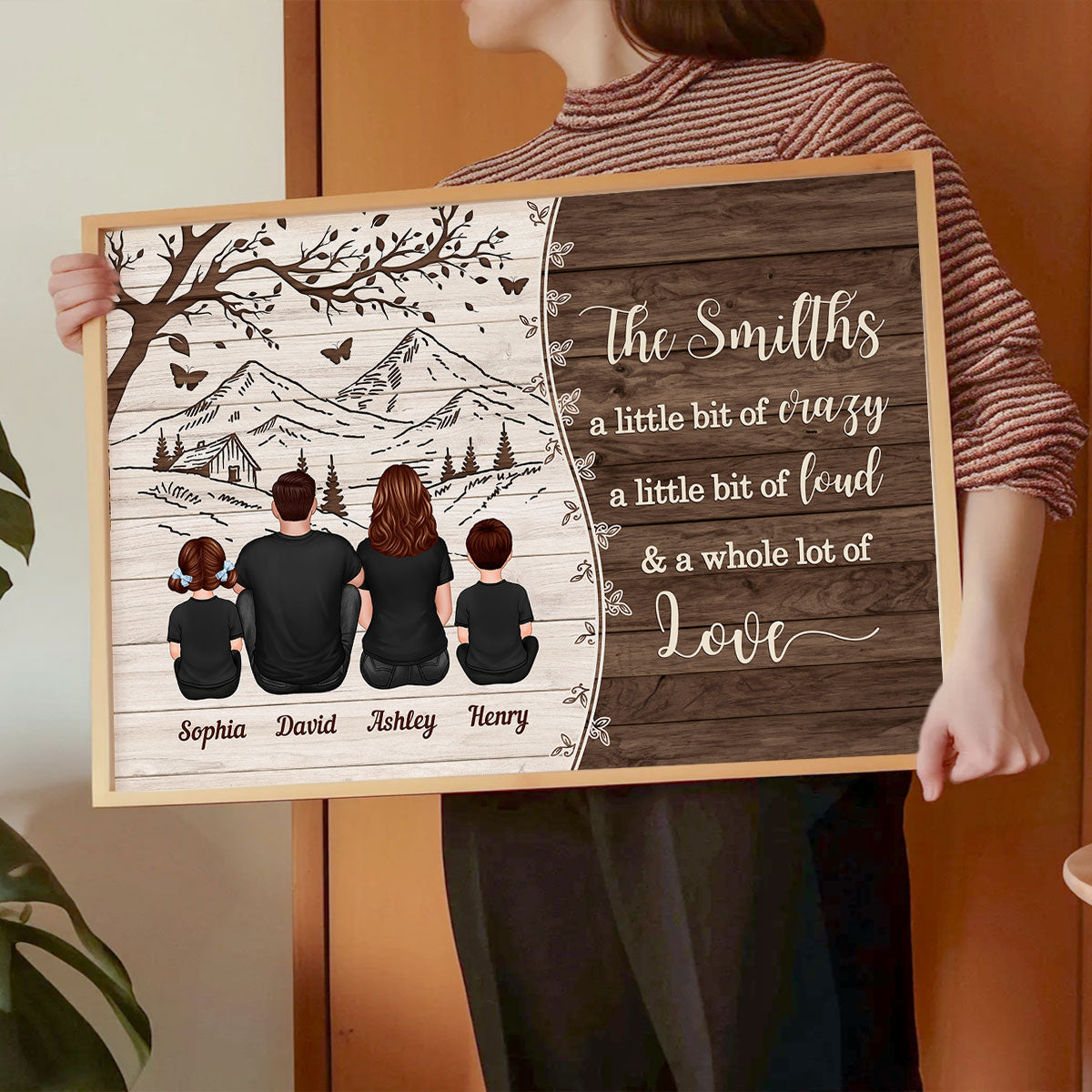 Woods Pallet Mountain Tree Family Back View Personalized Poster