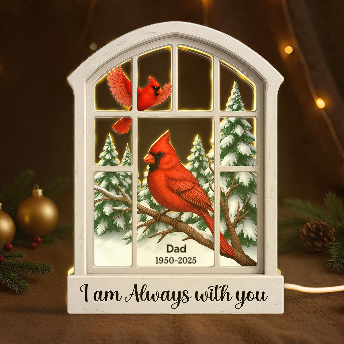 Cardinal Window Winter Scene - Personalized Light Box - Meaningful Memorial Keepsake