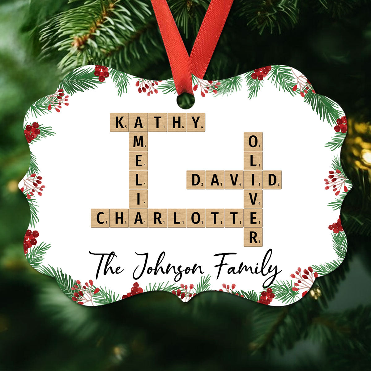 Family Crossword Art - Created In A Moment, Treasured Forever Personalized Aluminum Ornament