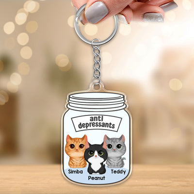 Antidepressant Watercolor Cute Cats Personalized Acrylic Keychain