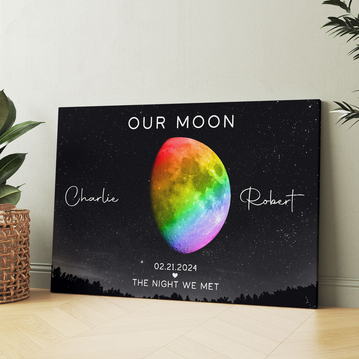 Our Moon LGBTQ Couple Gift Moon Phase Art Personalized Canvas, Pride Month Gift, Anniversary Gift