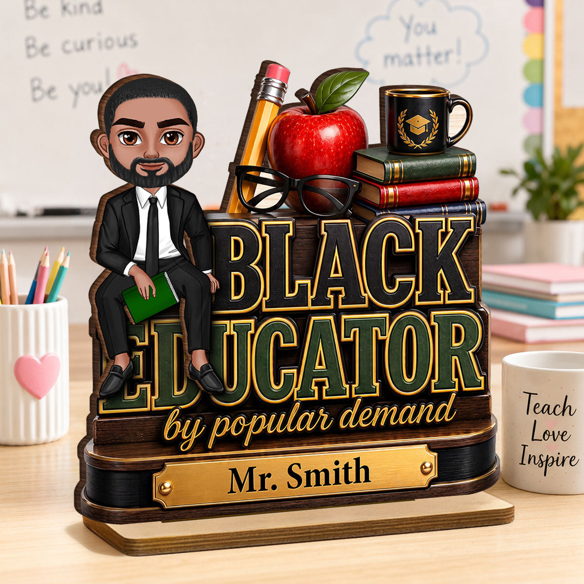 Black Educator by Popular Demand - Personalized 2-Layered Wooden Plaque - Back to School Decor for Teacher