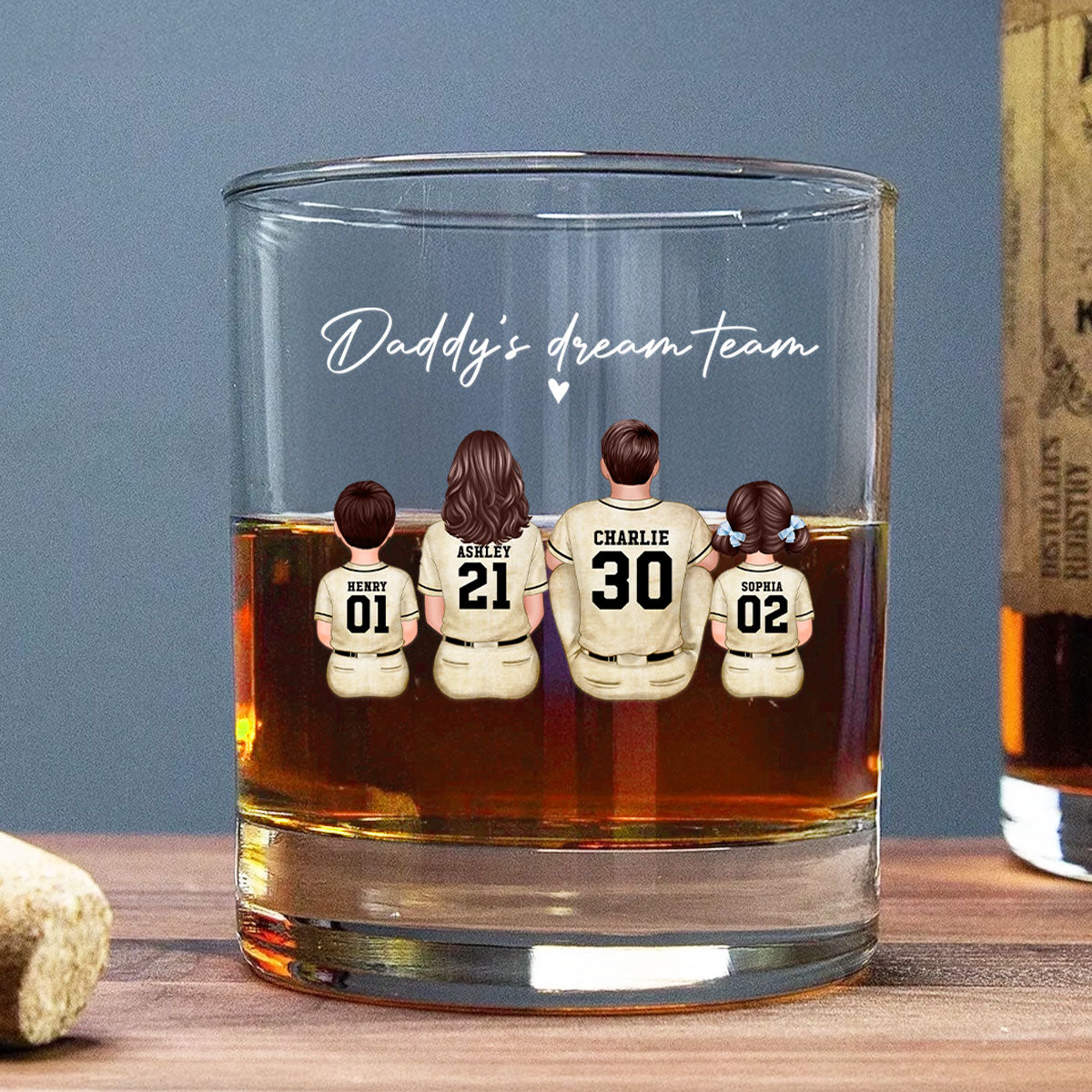 Retro Vintage Baseball Daddy's Dream Team Personalized Wine Glass, Father's Day Gift for Dad