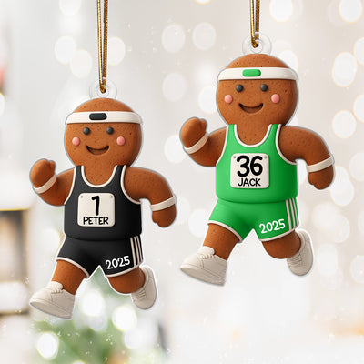 Runner Gingerbread Marathon - Personalized Acrylic Ornament - Unique Christmas Gift For Runners