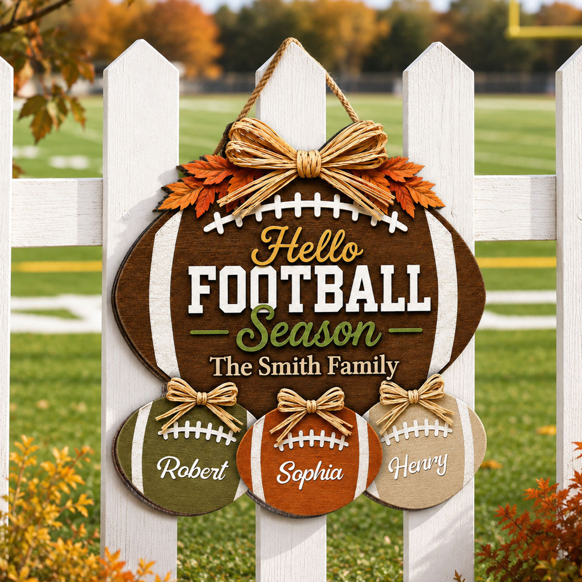 Family Hello Football Season - Personalized Wood Sign - Football Season Decor For Family