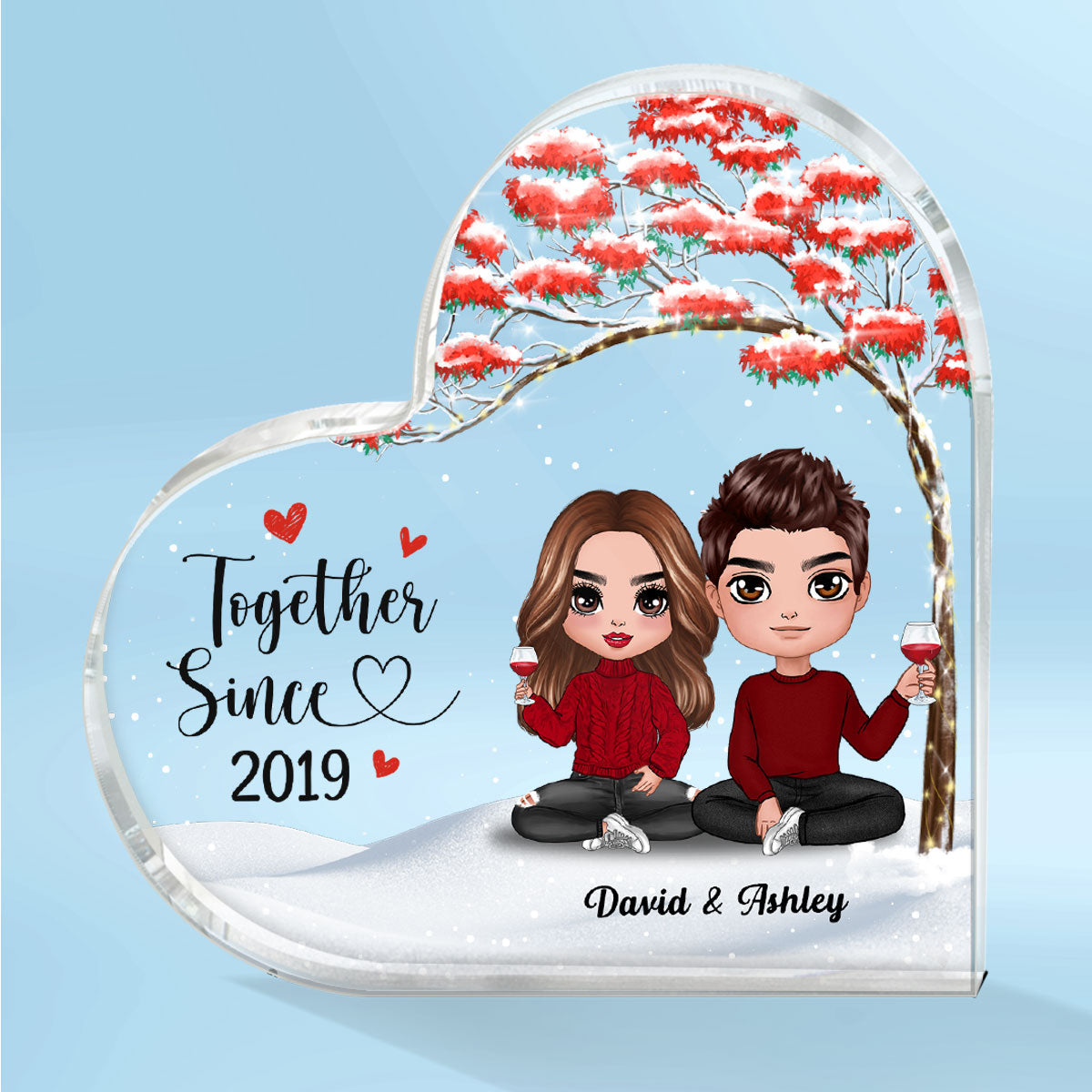 Doll Couple Sitting Under Red Tree Gift For Him For Her Personalized Heart Plaque