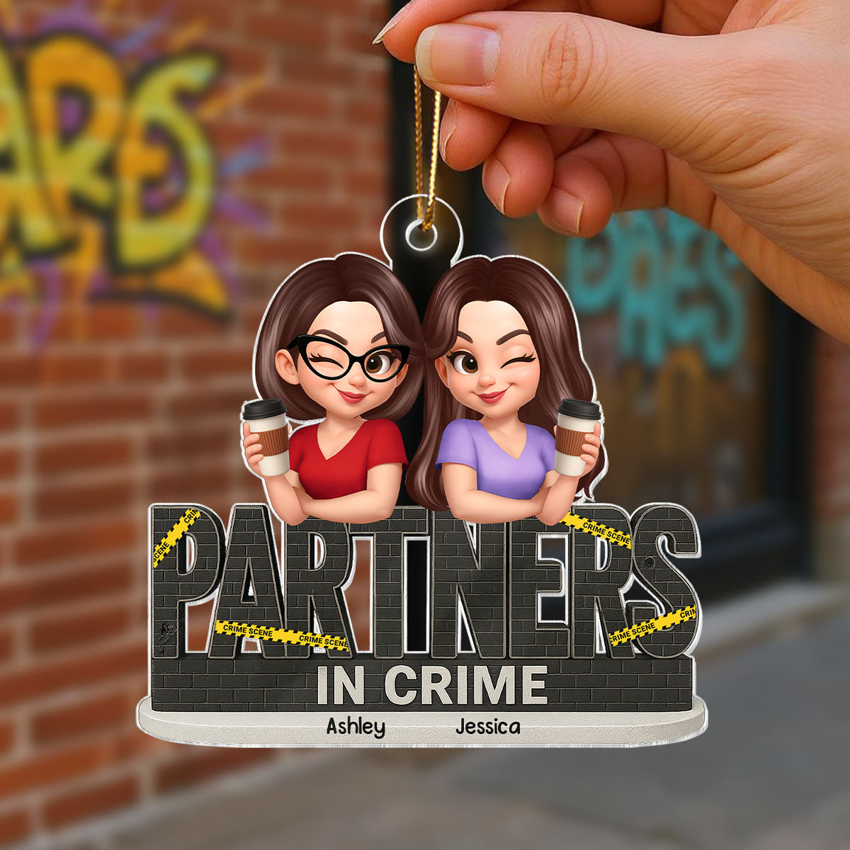 Partners In Crime Brick Pattern Crime Scene Personalized Acrylic Ornament