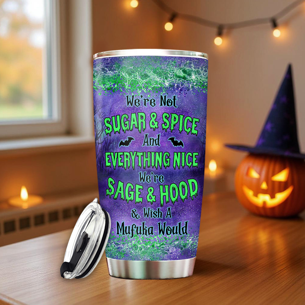 Personalized Witch Besties Tumbler – Sage & Hood, Not Sugar & Spice – Funny Halloween Gift for Best Friends