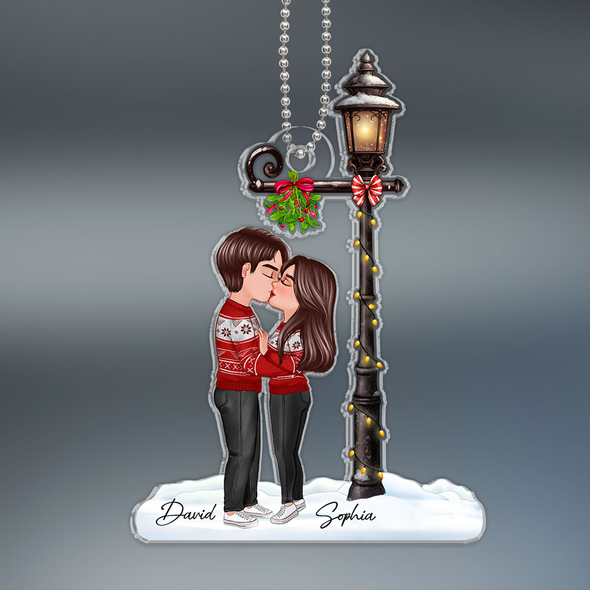 Couple Kissing Under Mistletoe Lamp Post Christmas Decor Personalized Acrylic Ornament