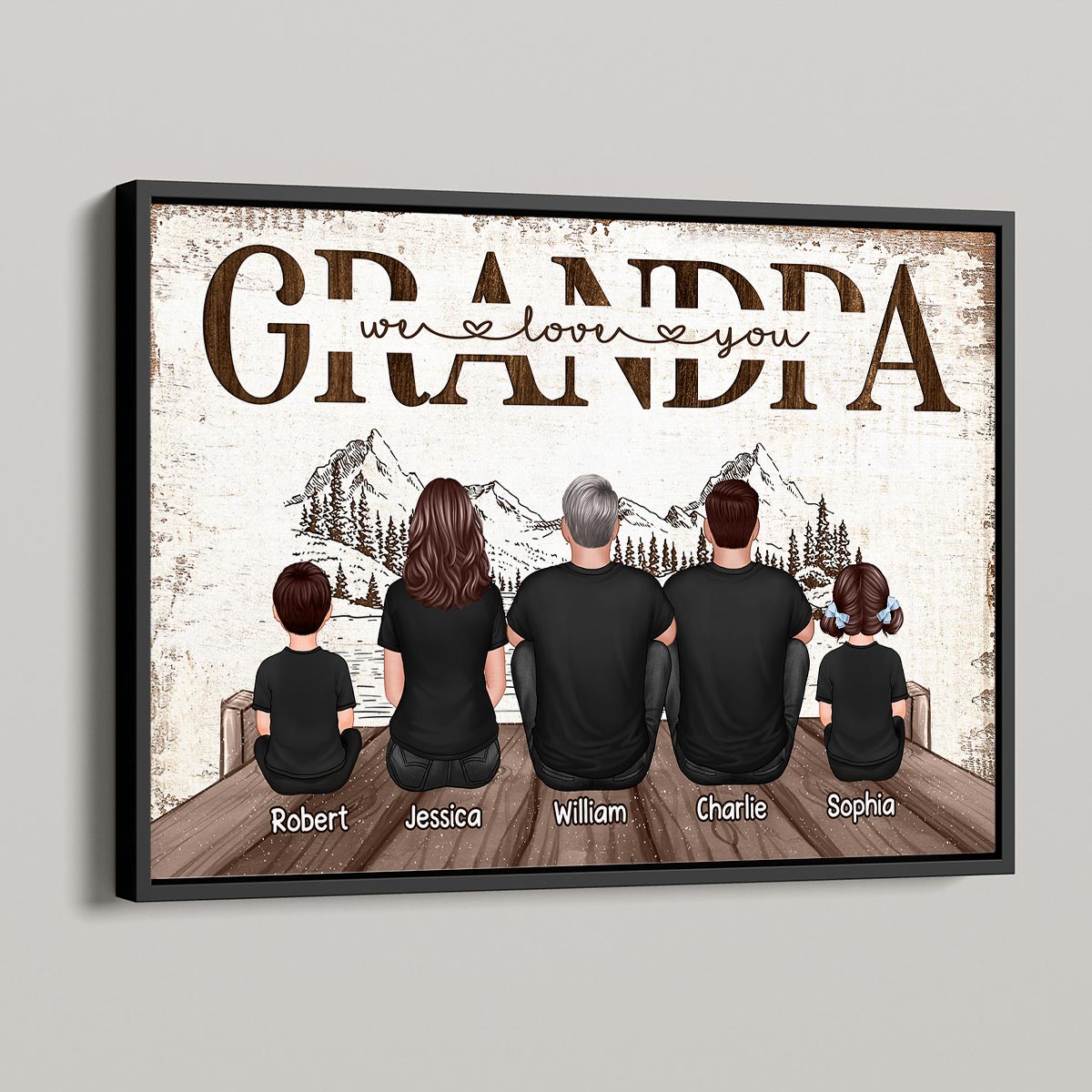 Dad Grandpa We Love You Sketch Bridge Background Personalized Horizontal Poster