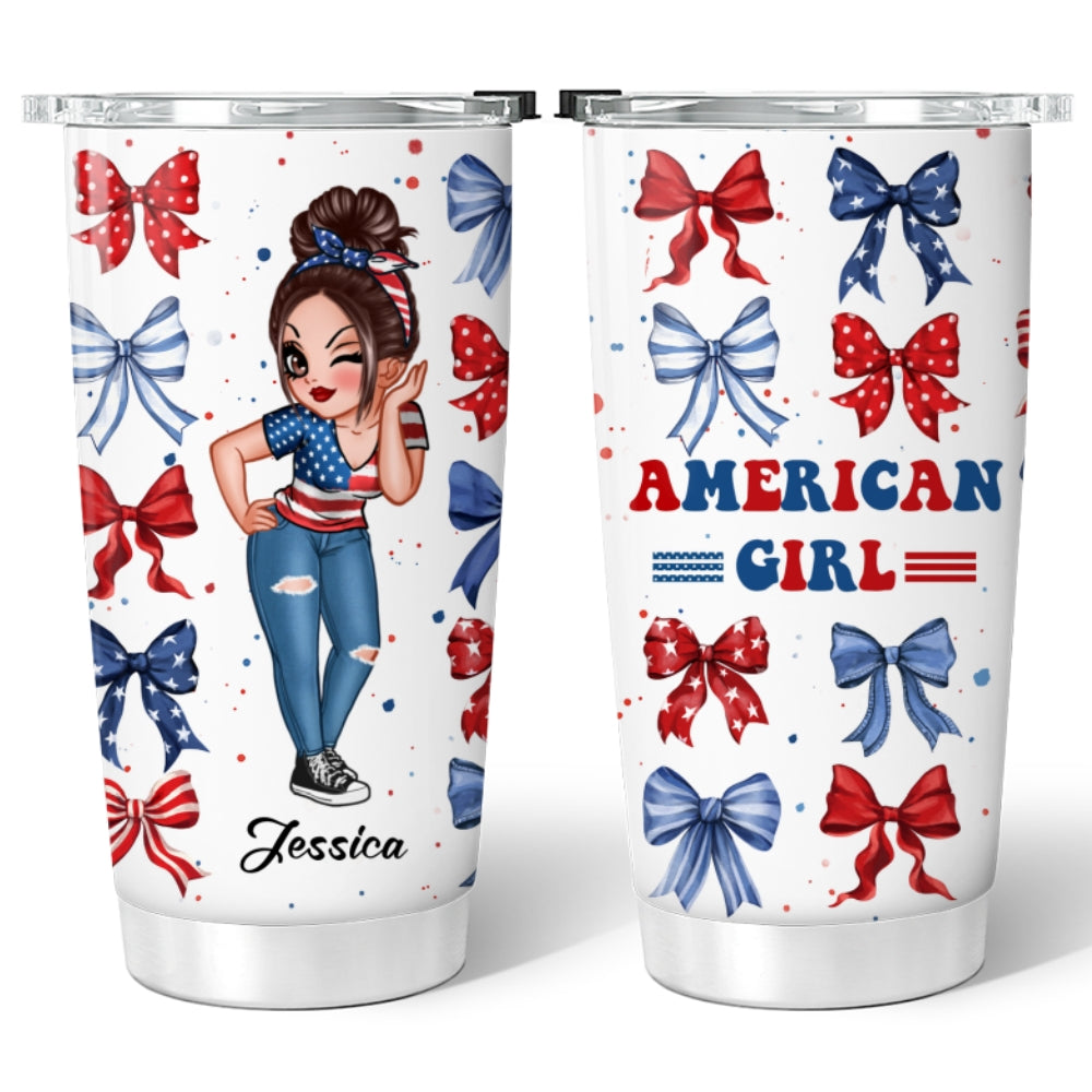 American Girl Nation Flag Bow Personalized Tumbler