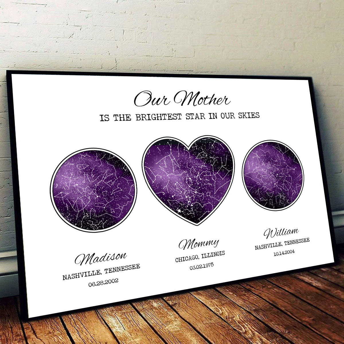 Custom Star Map Poster by Location & Date, Real Astronomical Data, Personalized Heartfelt Gift for Mom from Daughter, Son