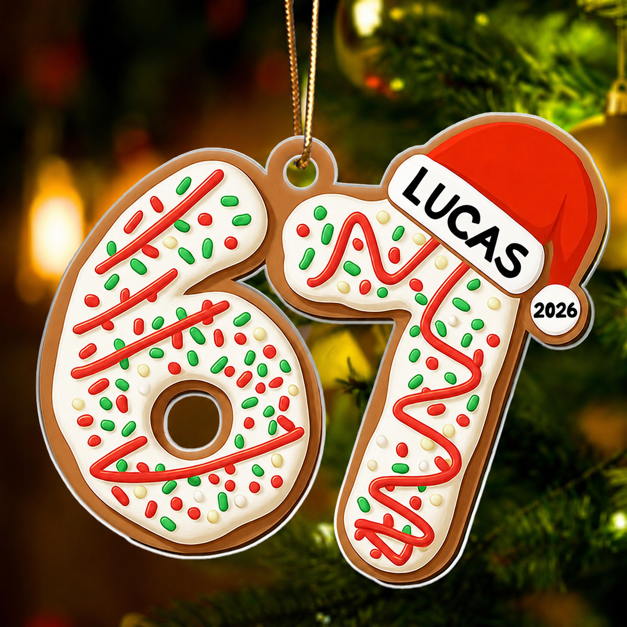 Custom Name Six Seven Ornament - Personalized Acrylic Ornament - Funny Six Seven 67 Ornament, Christmas Santa 67 Ornament, Gen Z, Gen Alpha Teenager Ornament