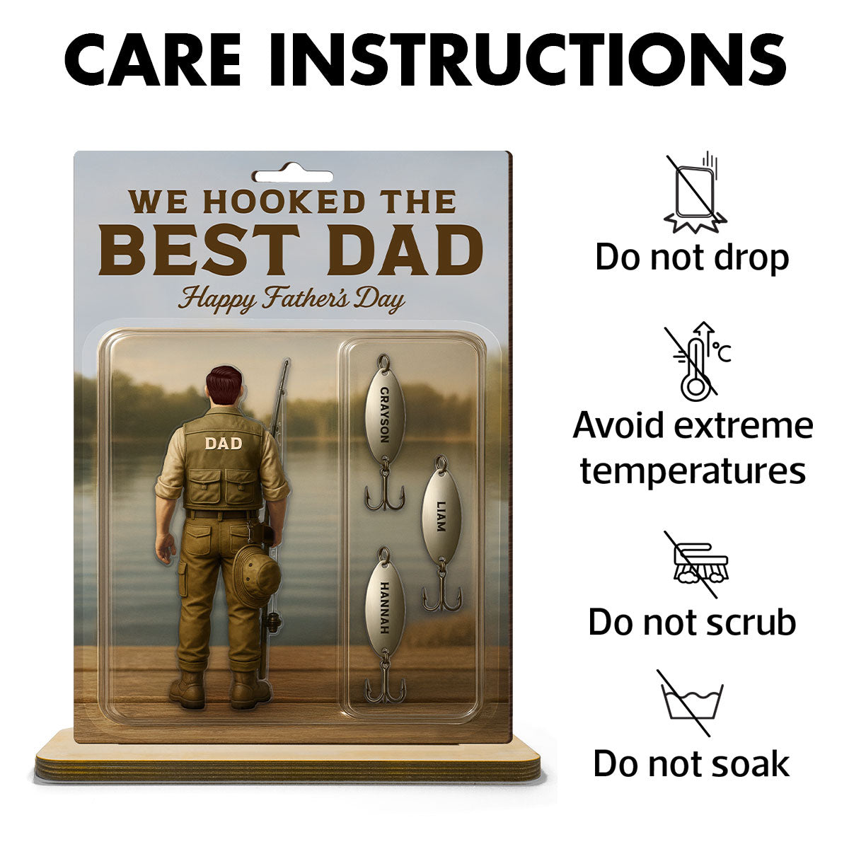 We Hooked The Best Dad Grandpa Fishing With Kids' Names Custom Figure Personalized Standing Wooden Plaque, Perfect Father's Day Gift For Fishing Dad, For Husband, For Grandpa