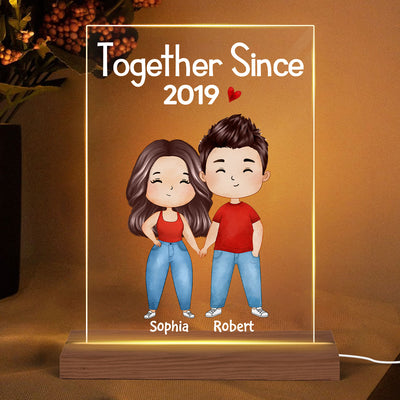 Watercolor Doll Couple Together Since Personalized Acrylic LED Lamp Night Light