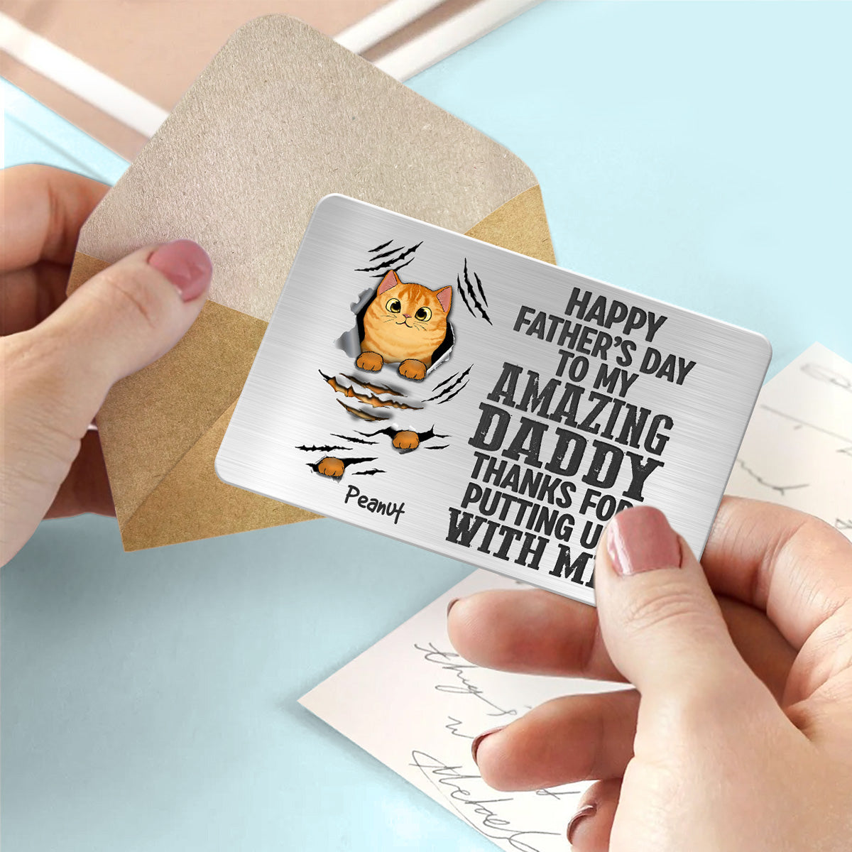 Thanks For Putting Up With Scratching Cats Personalized Metal Wallet Card