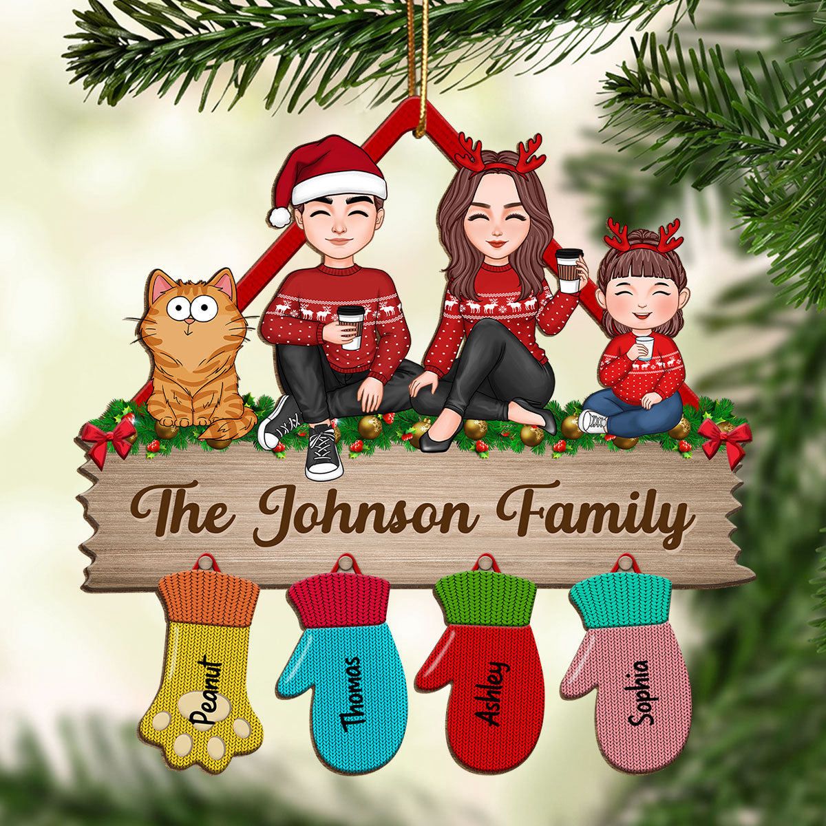 Family Peeking Christmas Glove - Personalized Ornament