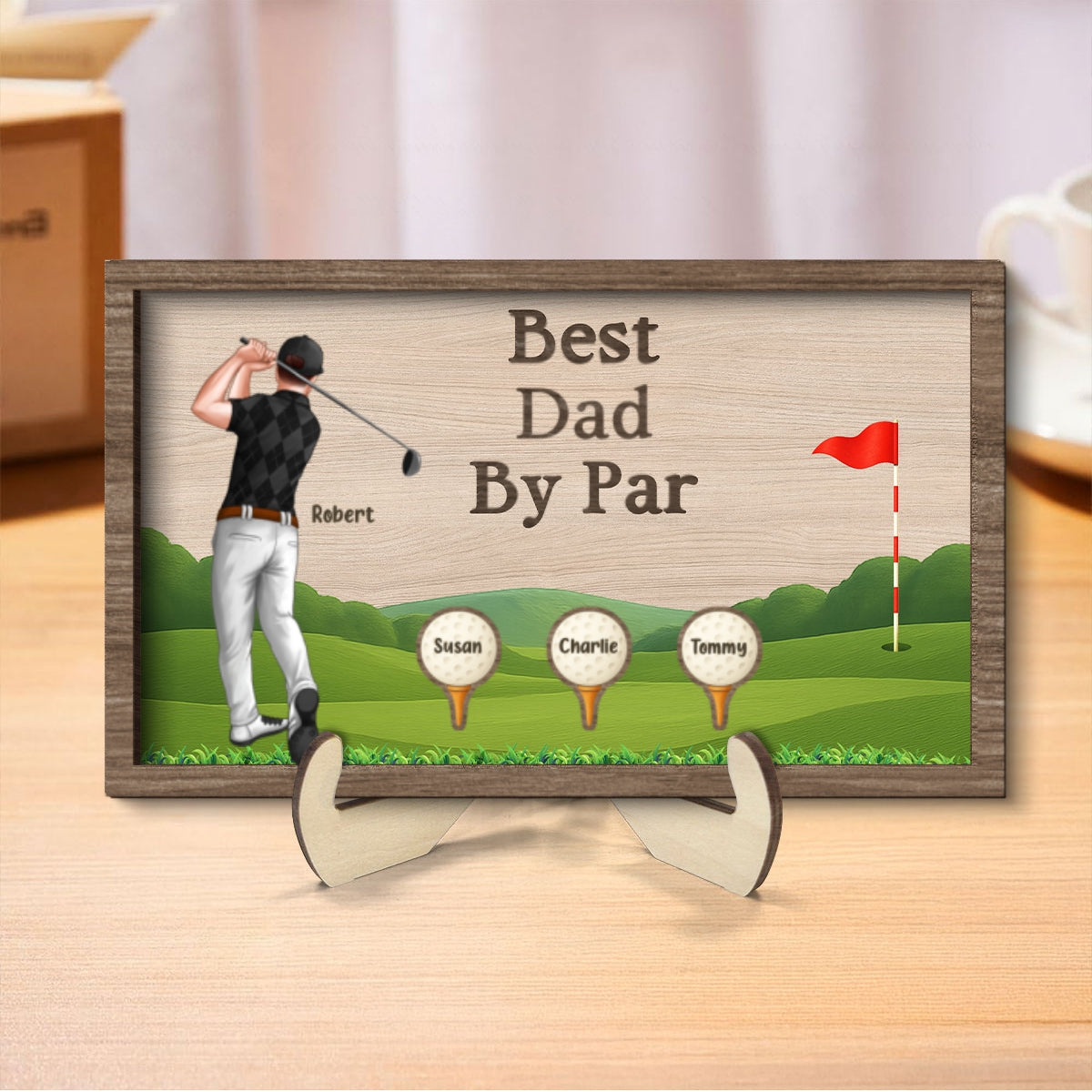 Best Dad Grandpa By Par Golf Personalized 2-Layer Wooden Plaque