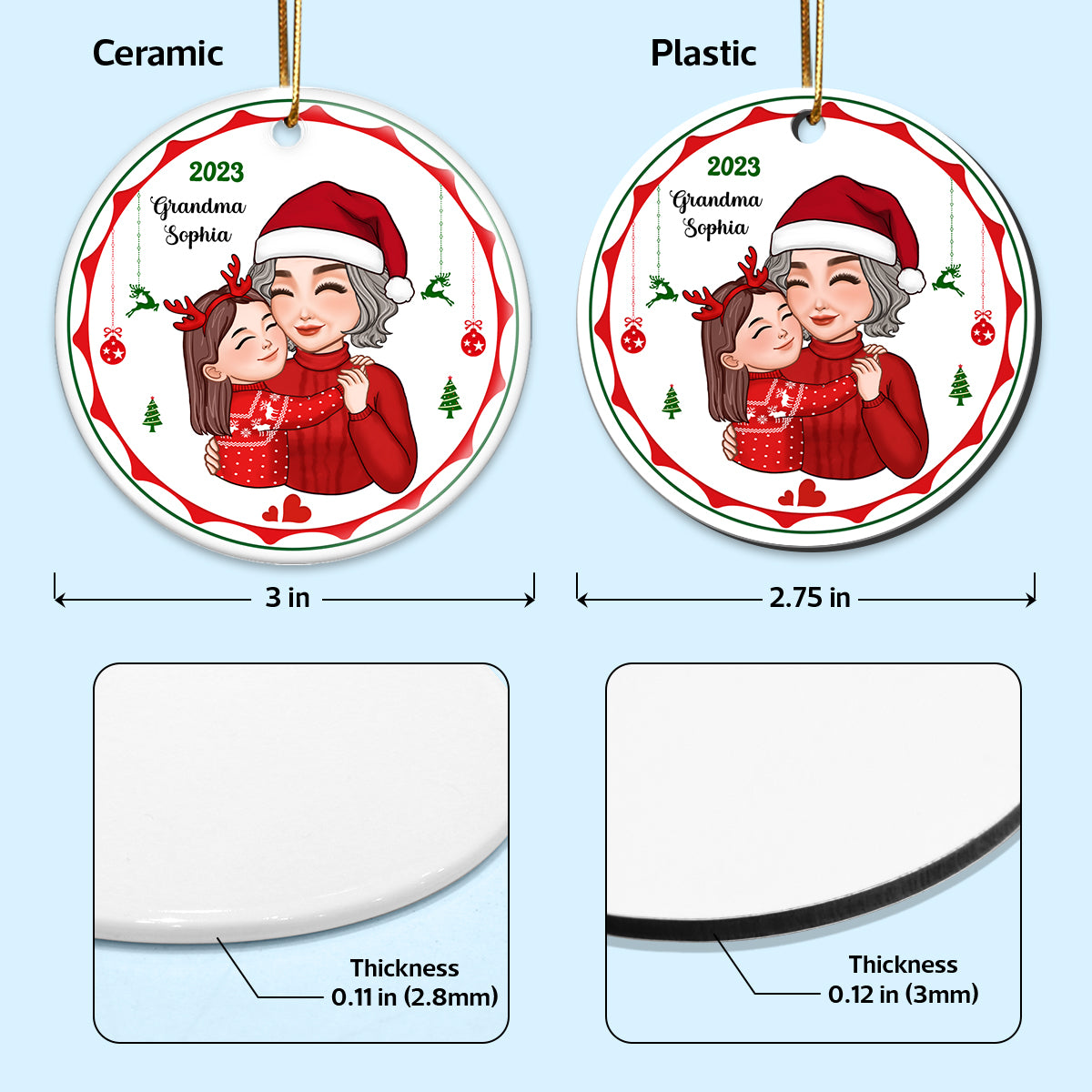 Cute Grandkid Hugging Grandma Christmas Gift Personalized Circle Ornament