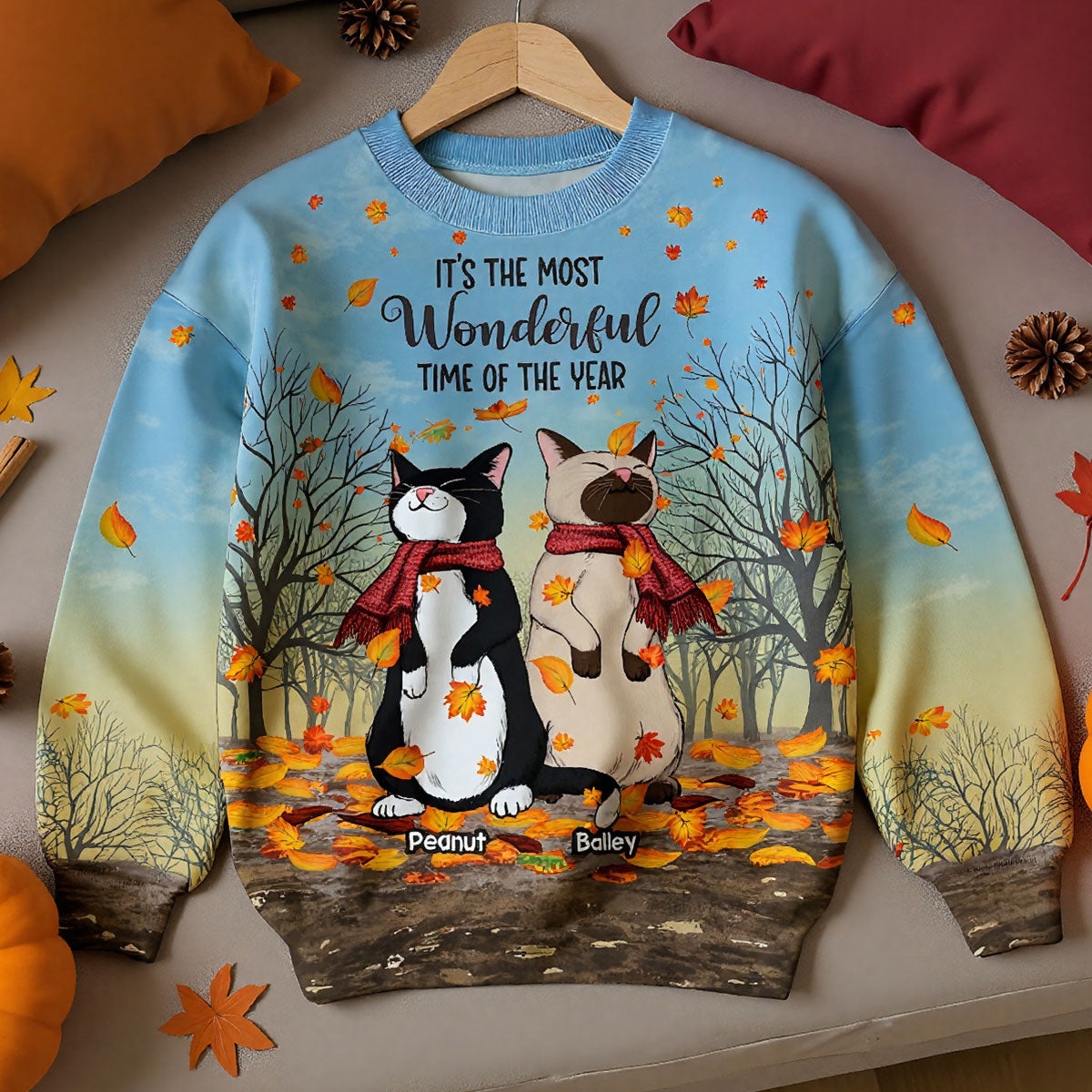 It's Fall Y'all Hello Fall Cute Standing Cats In Fall Season Theme Personalized Sweatshirt, Purrfect Gift for Cat Lover