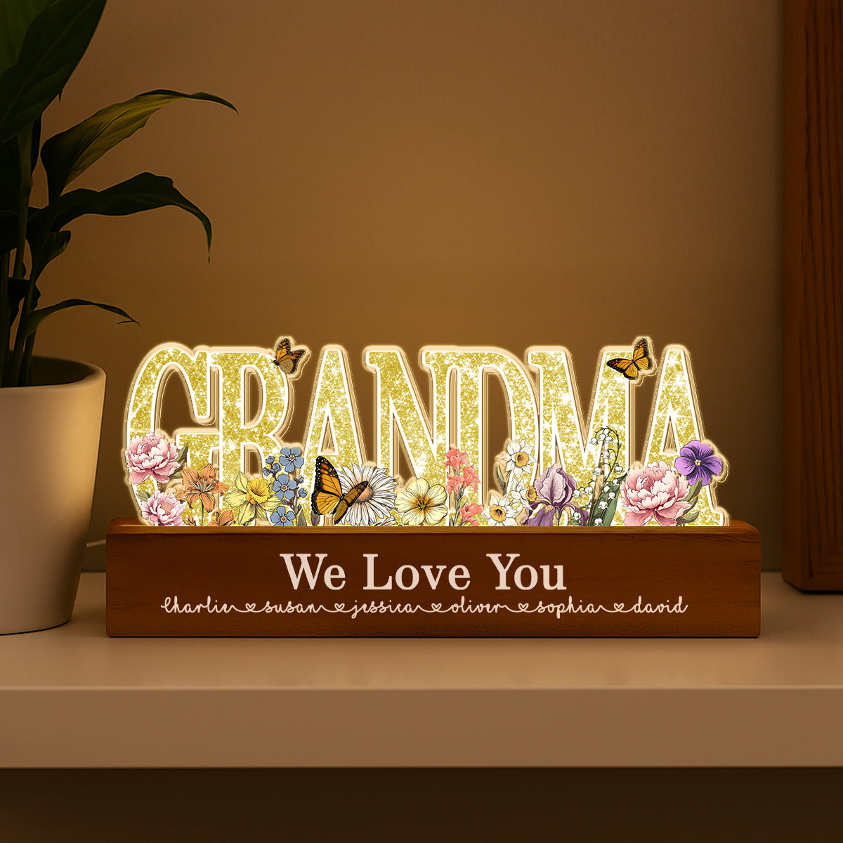 Floral Custom Shaped Personalized Birth Month Flower Acrylic LED Night Light, Heartfelt 2025 Gift For Mom, For Grandma
