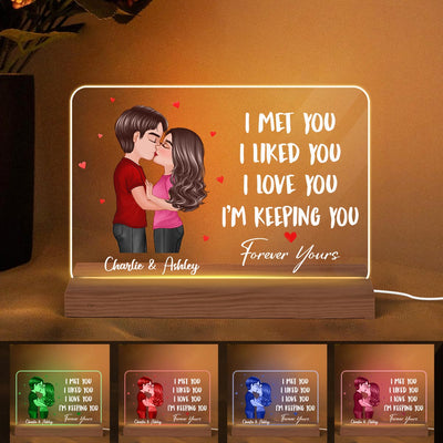 Doll Couple Kissing I Met You Gift For Him For Her Personalized Custom Shape Horizontal Rectangle Acrylic Plaque LED Night Light