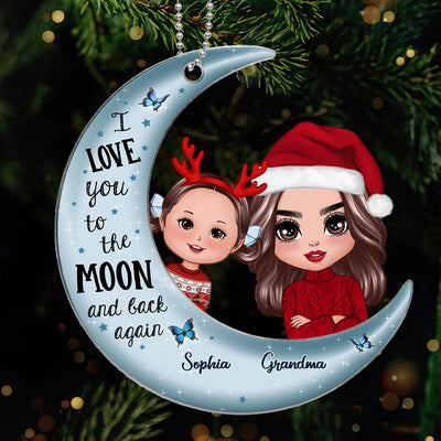 Peeking Grandma Grandkids On Moon Christmas Gift Personalized Acrylic Ornament