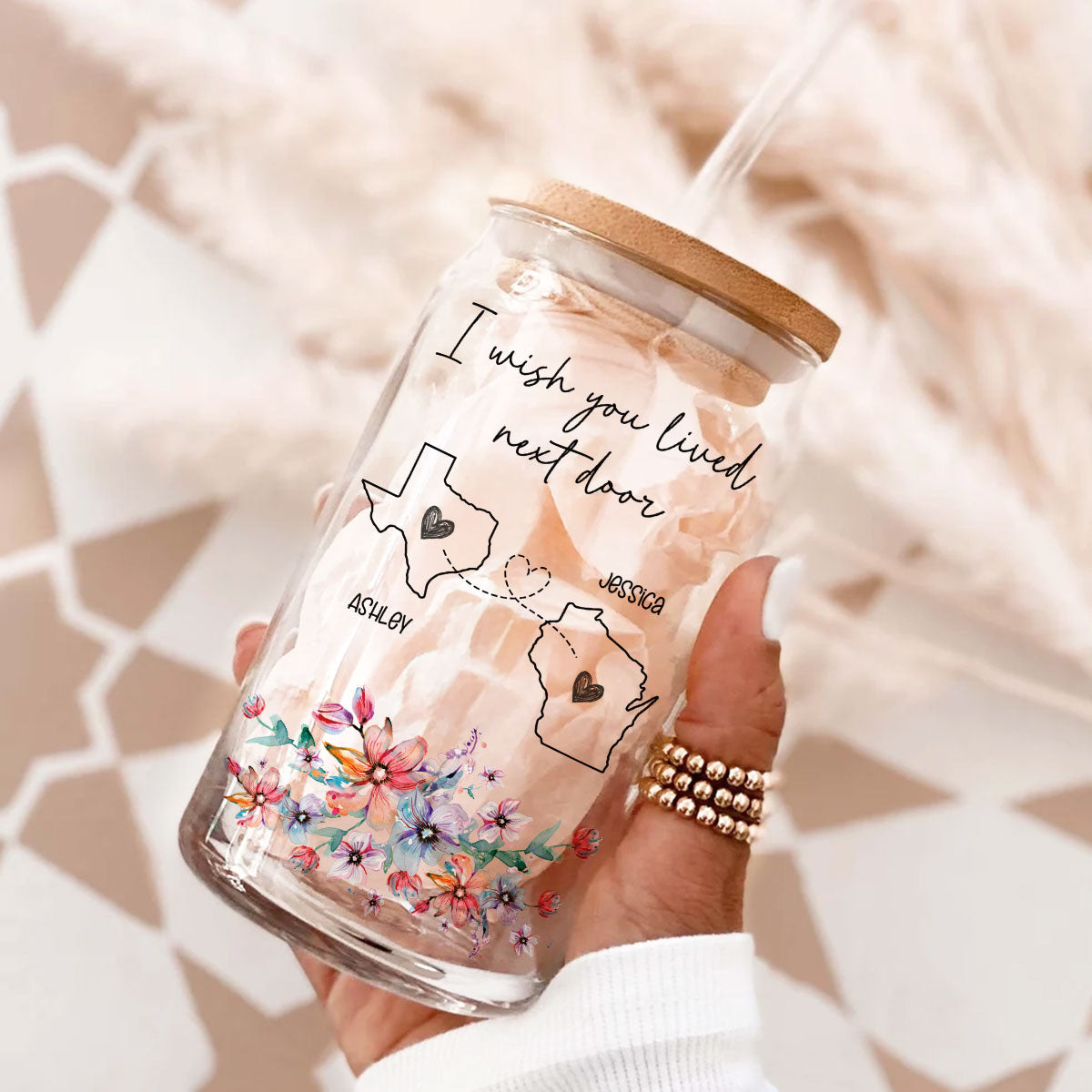 I Miss Your Face Personalized Glass Can, Best Friend Wine Glass, Long Distance Friendship Gift