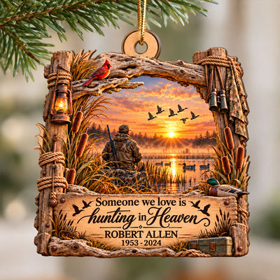 Hunting In Heaven Duck Hunting 2D Flat - Personalized Wooden Ornament - Memorial Sympathy Gift