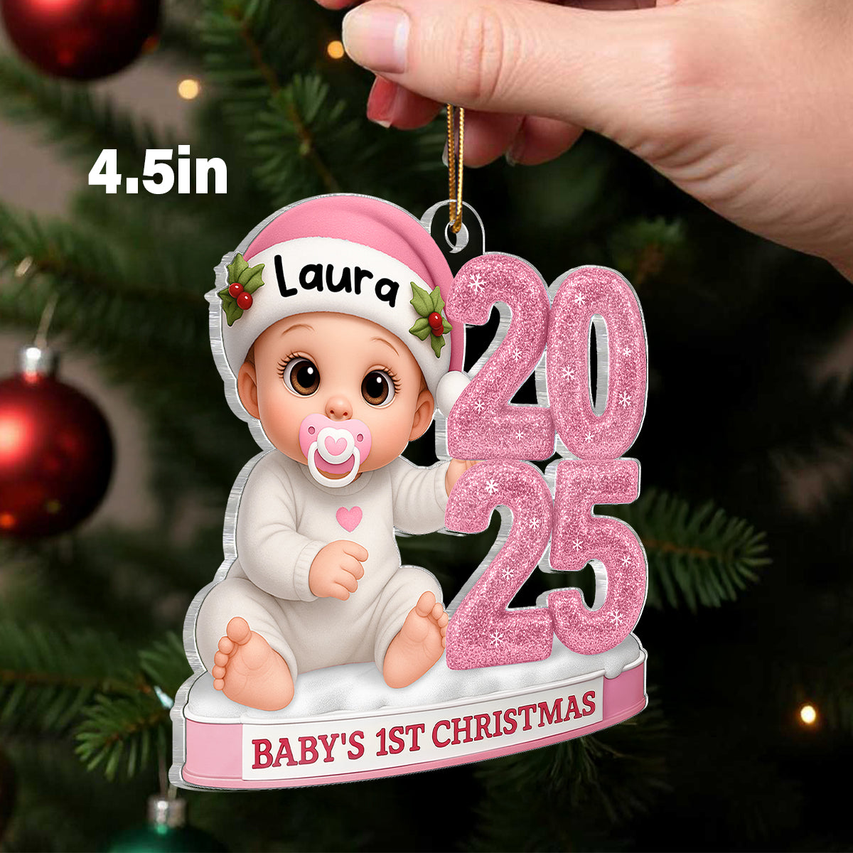 3D Glitter Effect Baby 1st Christmas - Personalized Acrylic Ornament - Unique Christmas Gift For New Born, Baby