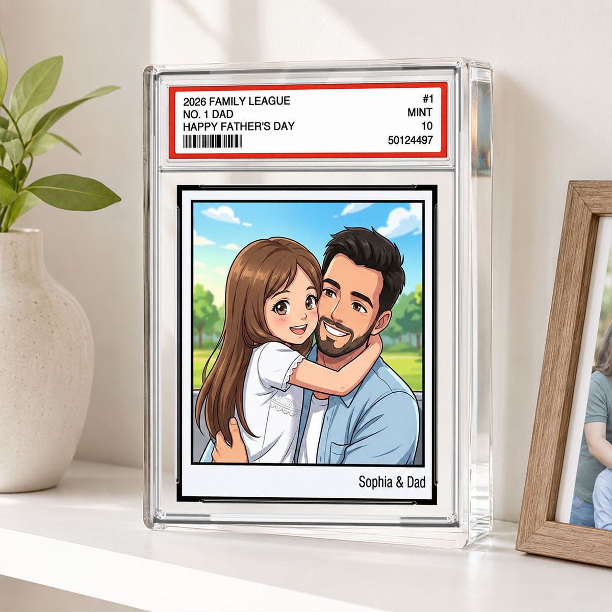 Vintage No. 1 Dad Trading Card Trading Card Cartoon Style - Personalized Acrylic Block Plaque - Father's Day Gift For Dad, Husband