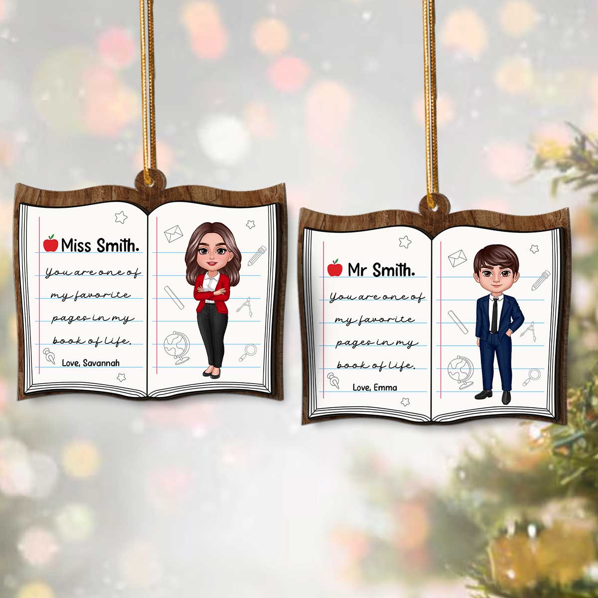 Favorite Page In My Book Of Life Teacher Appreciation Gift Thank You Gift Personalized 2 Layer Wooden Ornament