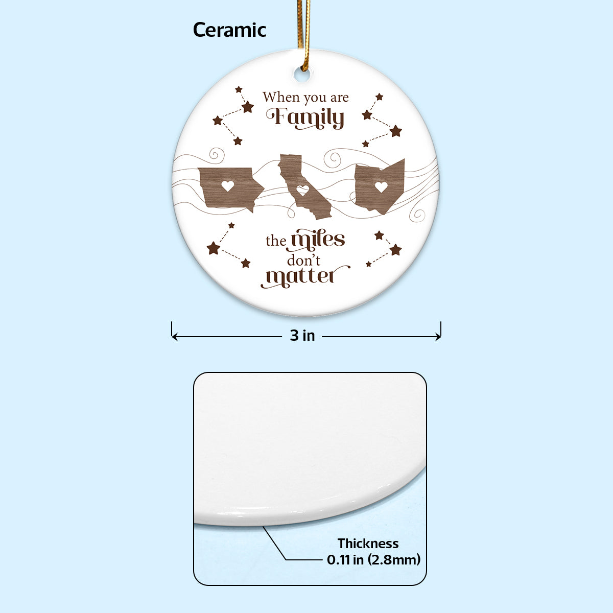 Long Distance Family Friends Siblings Sisters Besties Personalized Ceramic Ornament, Togetherness Christmas Gift