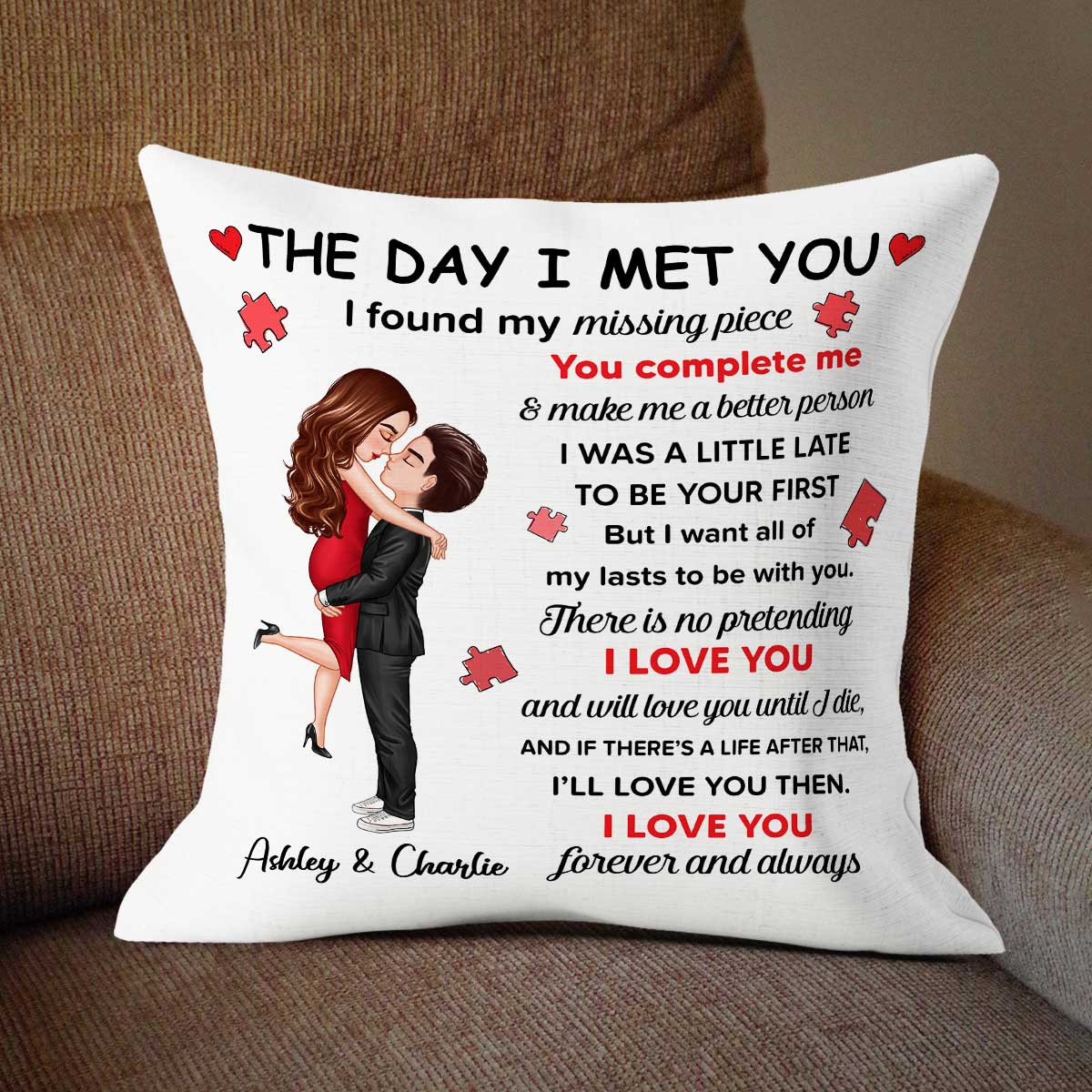 I Found My Missing Piece Doll Couple Hugging Valentine‘s Day Gift For Her For Him Personalized Pillow