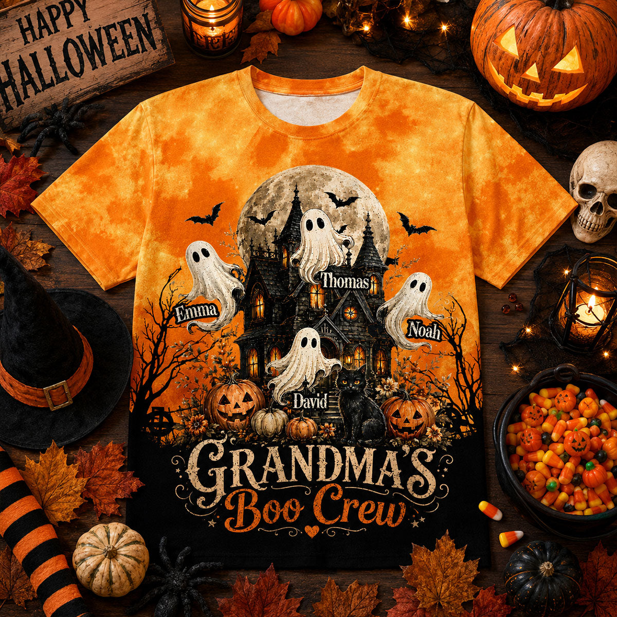 Halloween Theme Grandma Boo Crew - Personalized Shirt - Halloween Gift For Grandma