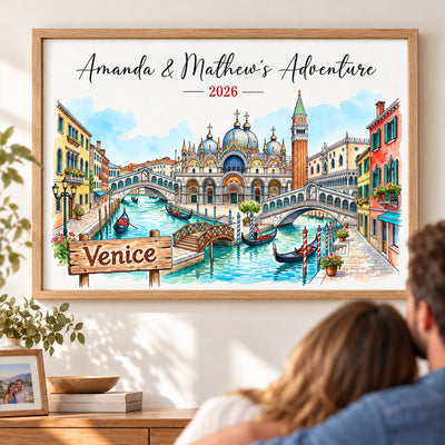 Our Adventure Travel Memory - Personalized Poster - Anniversary Christmas Gift for Couples, Wedding Gift, Honeymoon Keepsake.